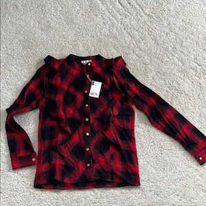 Red and Black Plaid Button-Up Shirt -NWT